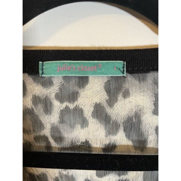 JULI’S CLOSET 3/4 Sleeve Womens Cardigan Sweater Black/Gray Leopard Print Size L - Picture 4 of 6